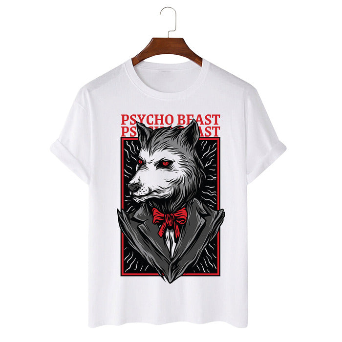 Tricou Alb Psycho Beast